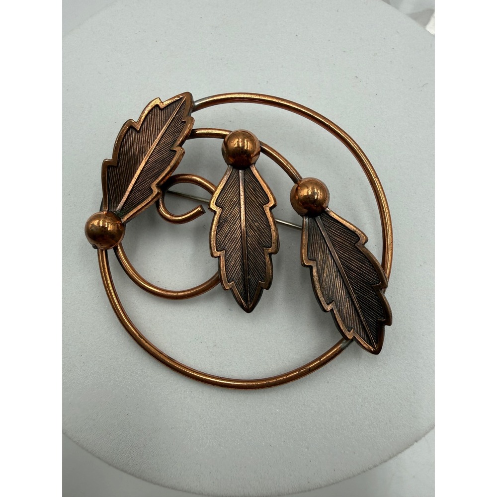 Vintage Copper by Bell Leaf Circle Brooch Mid Century Modern Bell Trading Post